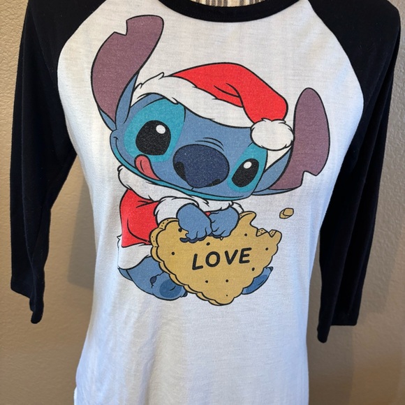 Disney Stitch Raglan Top Medium White Black 3/4 Sleeve Baseball Tee Jerry Leigh - Picture 3 of 16